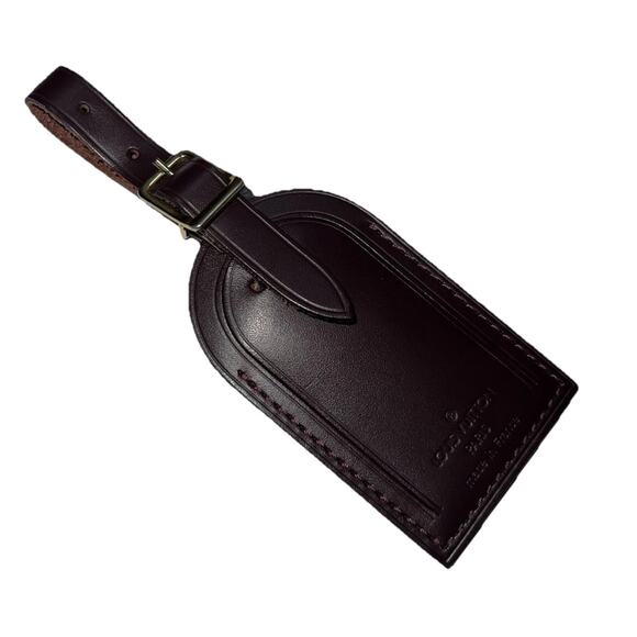 RARE Louis Vuitton Name Tag Plum Leather Bordeaux France Goldtone LN - Picture 3 of 16